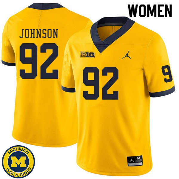 Women's Michigan Wolverines #92 Ron Johnson Yellow University Football Jersey